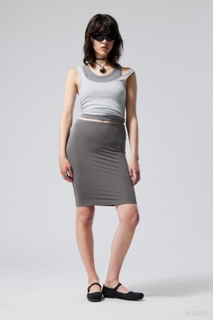 Weekday Rachel Tube Midi Skirt Ciemny Szare | OYFP7046
