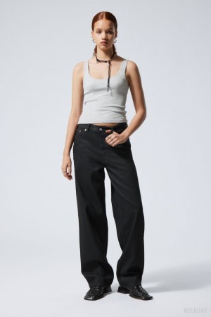 Weekday Rail Mid Loose Coated Jeans Czarne | HCCM3778
