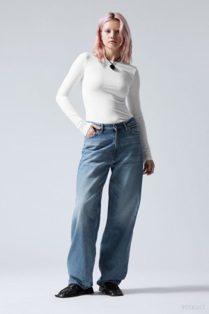 Weekday Rail Mid Loose Prosty Jeans Niebieskie | BZLO4586