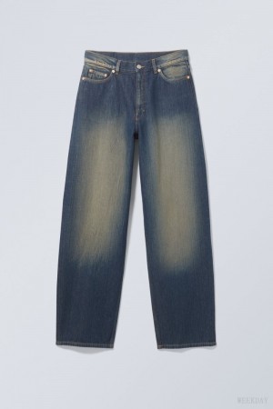 Weekday Rail Mid Loose Prosty Jeans Niebieskie | QDDF0299