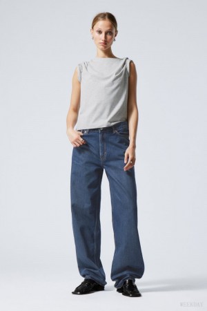 Weekday Rail Mid Loose Prosty Jeans Niebieskie | XYIX9421