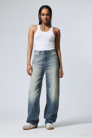 Weekday Rail Mid Loose Prosty Jeans Niebieskie | PXLG5512