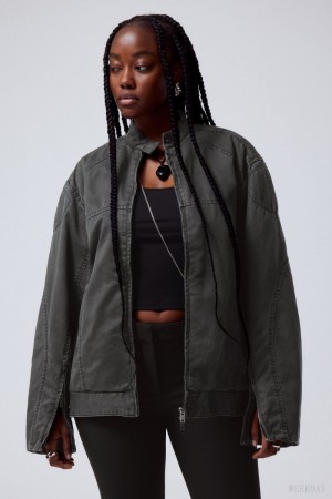 Weekday Reed Coated Motocyklowe Jacket Czarne | YELB5773