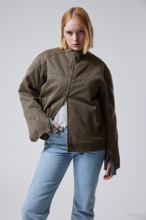 Weekday Reed Coated Motocyklowe Jacket Ciemny | GKDT4704