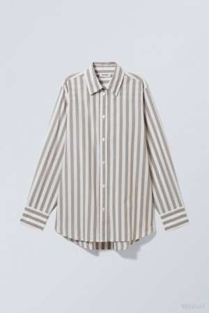 Weekday Regular Bawełniane Voile Shirt Beżowe | EDGY1083