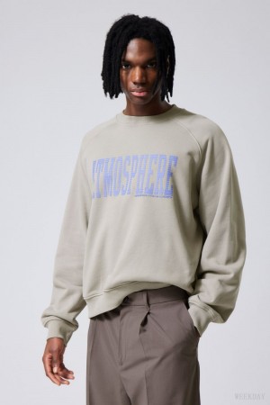 Weekday Regular Raglan Grafiką Sweatshirt Atmosphere Dusty Mole | LCYC2145