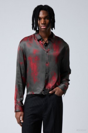 Weekday Relaxed Boxy Printed Shirt Czarne Czerwone | LPCZ8519