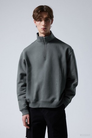 Weekday Relaxed Heavy Half Zip Swetry Ciemny Turkusowe | OHKZ6131