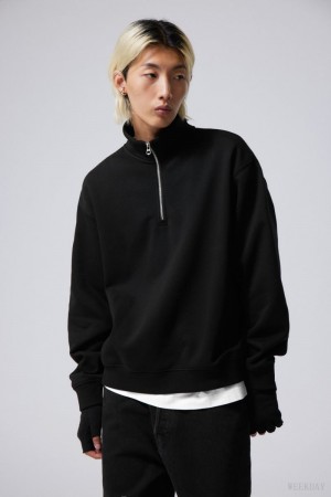 Weekday Relaxed Heavy Half Zip Swetry Czarne | UWZA2944