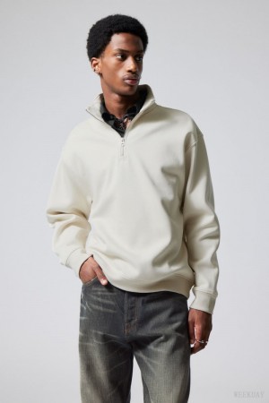 Weekday Relaxed Heavy Half Zip Swetry Ecru | TKGQ4263