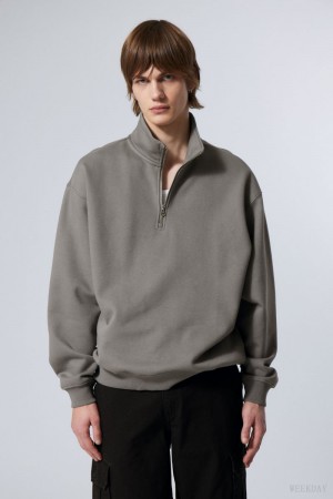 Weekday Relaxed Heavy Half Zip Swetry Szare | YKPD2032