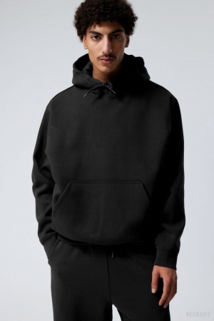 Weekday Relaxed Heavy Hoodie Czarne | FQSR4089