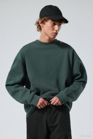 Weekday Relaxed Heavyweight Sweatshirt Ciemny Zielone | YTOK1948
