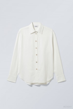Weekday Relaxed Linen Mix Shirt Białe | XKNV1636