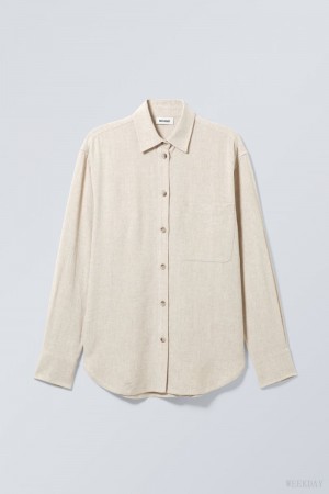 Weekday Relaxed Linen Mix Shirt Ecru | BTRR6778