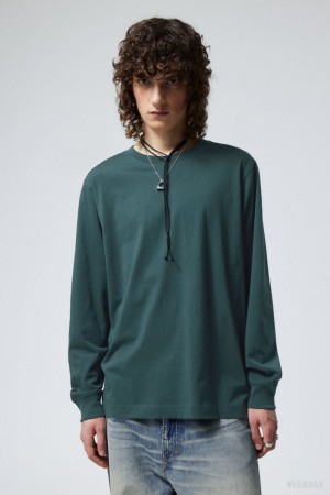 Weekday Relaxed Midweight Long Sleeve Ciemny Zielone | VSBM9051