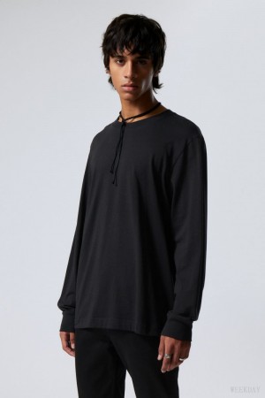 Weekday Relaxed Midweight Long Sleeve Czarne | ALAR9704
