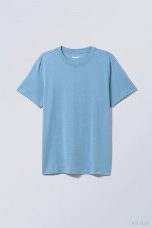 Weekday Relaxed Midweight T-shirt Głęboka Niebieskie | CGZF0072