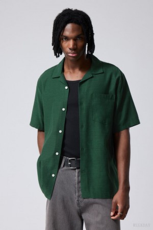 Weekday Relaxed Resort Krótkie Sleeve Shirt Ciemny Zielone | BIJE6343