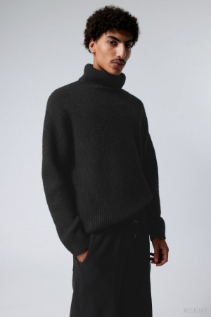 Weekday Renzo Relaxed Wełna Blend Turtleneck Czarne | MPYA0371