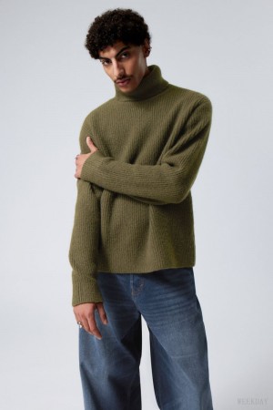 Weekday Renzo Relaxed Wełna Blend Turtleneck Khaki Zielone | KSUR2644