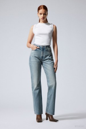 Weekday Resolute Curve High Prosty Jeans Niebieskie | LYTH4472