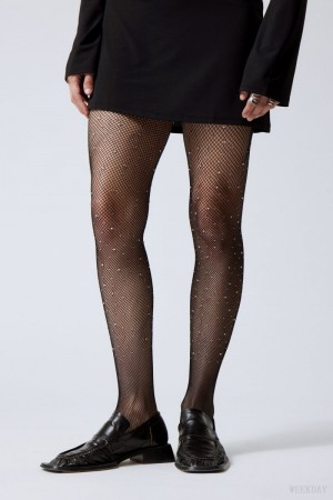 Weekday Rhinestone Tights Czarne | XNIW8084