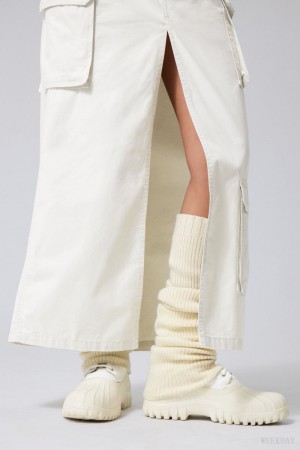 Weekday Rib Knit Leg Warmers Białe | EVYB4338