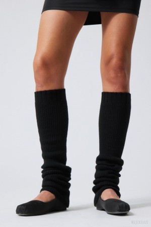 Weekday Rib Knit Leg Warmers Czarne | FBPN5674
