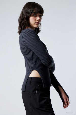 Weekday Rora Rib Swetry Ciemny Fioletowe | IIML6006