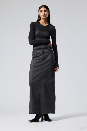 Weekday Rose Coated Maxi Skirt Czarne | CUBV1544