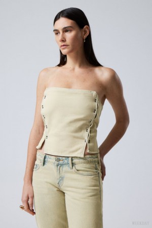 Weekday Rose Denim Corset Top Sunbleached | OMBP4962