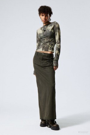 Weekday Rose Long Skirt Ciemny Zielone | DYJI6526
