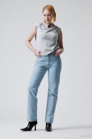 Weekday Rowe Extra High Prosty Jeans Niebieskie | NBLO0883