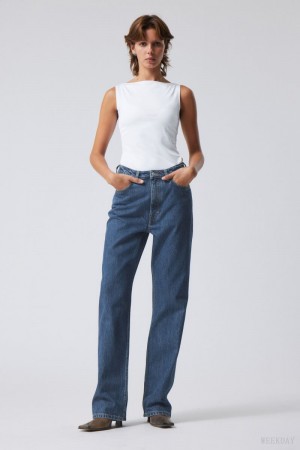 Weekday Rowe Extra High Prosty Jeans Niebieskie | DIGM1274