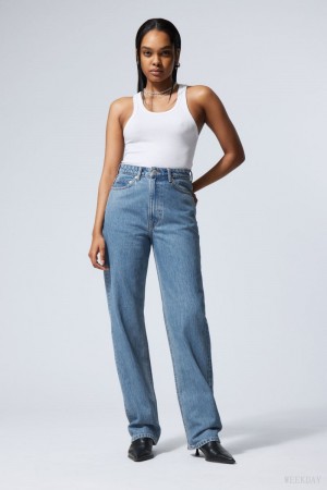 Weekday Rowe Extra High Prosty Jeans Niebieskie | BKIK8209
