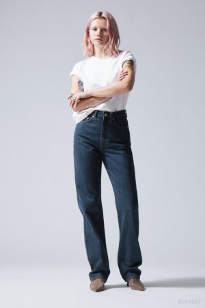 Weekday Rowe Extra High Prosty Jeans Niebieskie | IZVG0949