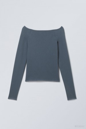 Weekday Seamless Off Shoulder Long Sleeve Ciemny Zielone | HOZX3100