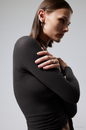 Weekday Sheer Boatneck Long Sleeve Ciemny Szare | KEMZ5186
