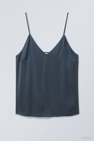 Weekday Shine Satin Singlet Ciemny Turkusowe | PAQC4545