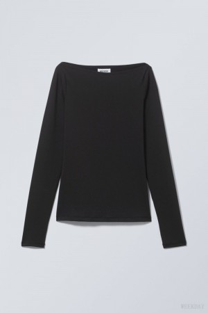 Weekday Side Slit Long Sleeve Czarne | GPDD1681