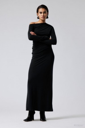 Weekday Signe Drapy Maxi Skirt Czarne | JHTP7715