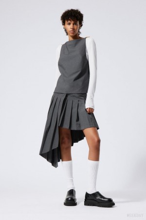 Weekday Skylar Pofałdowany Midi Skirt Ciemny Szare | BYWW5154