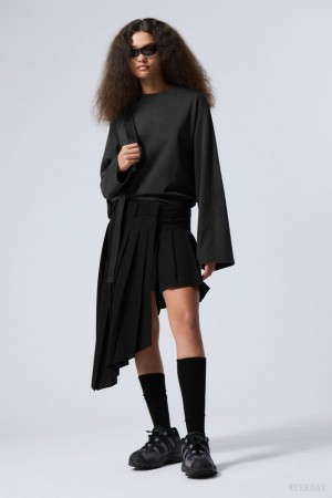 Weekday Skylar Pofałdowany Midi Skirt Czarne | FZUQ4308
