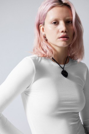Weekday Slim Fitted Long Sleeve Białe | ZGGU8042