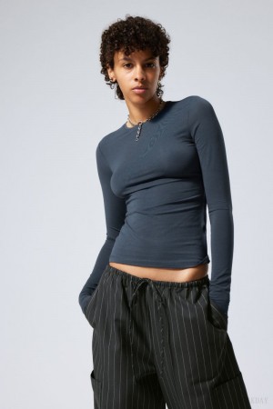 Weekday Slim Fitted Long Sleeve Ciemny Niebieskie | TSRT4169