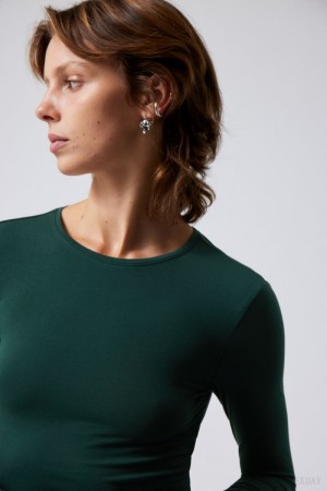 Weekday Slim Fitted Long Sleeve Ciemny Zielone | QSCT9282