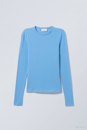 Weekday Slim Fitted Long Sleeve Głęboka Niebieskie | OYQN0453