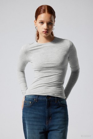Weekday Slim Fitted Long Sleeve Szare | GIHC3882