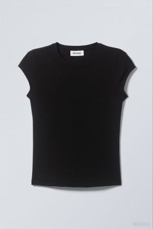 Weekday Slim Fitted Top Czarne | VRNP7570